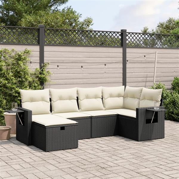 Grote foto vidaxl 6 delige loungeset met kussens poly rattan zwart tuin en terras tuinmeubelen