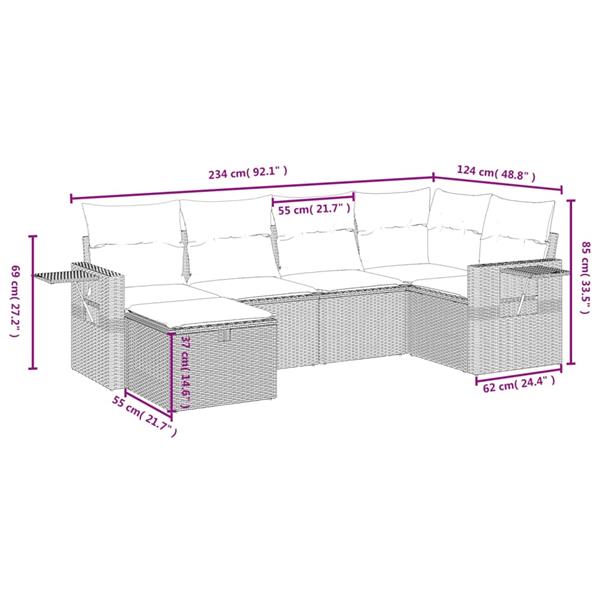 Grote foto vidaxl 6 delige loungeset met kussens poly rattan zwart tuin en terras tuinmeubelen