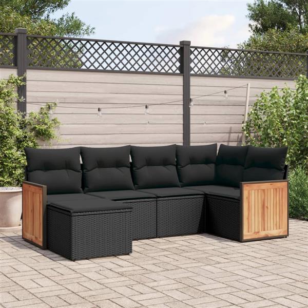 Grote foto vidaxl 6 delige loungeset met kussens poly rattan zwart tuin en terras tuinmeubelen