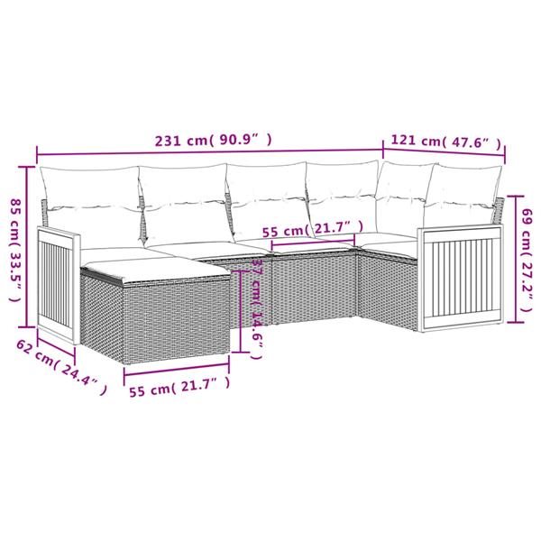 Grote foto vidaxl 6 delige loungeset met kussens poly rattan zwart tuin en terras tuinmeubelen