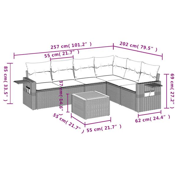 Grote foto vidaxl 7 delige loungeset met kussens poly rattan zwart tuin en terras tuinmeubelen