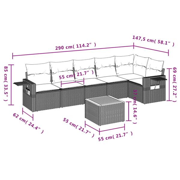 Grote foto vidaxl 7 delige loungeset met kussens poly rattan zwart tuin en terras tuinmeubelen