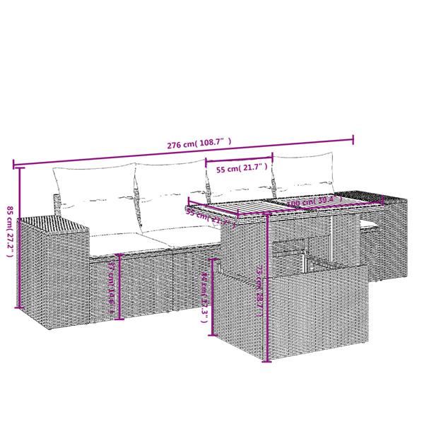 Grote foto vidaxl 5 delige loungeset met kussens poly rattan grijs tuin en terras tuinmeubelen