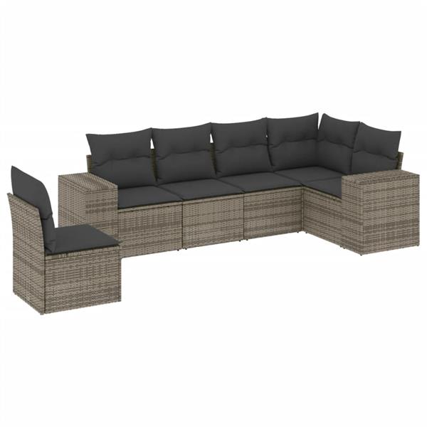 Grote foto vidaxl 6 delige loungeset met kussens poly rattan grijs tuin en terras tuinmeubelen