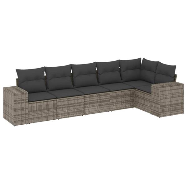 Grote foto vidaxl 6 delige loungeset met kussens poly rattan grijs tuin en terras tuinmeubelen