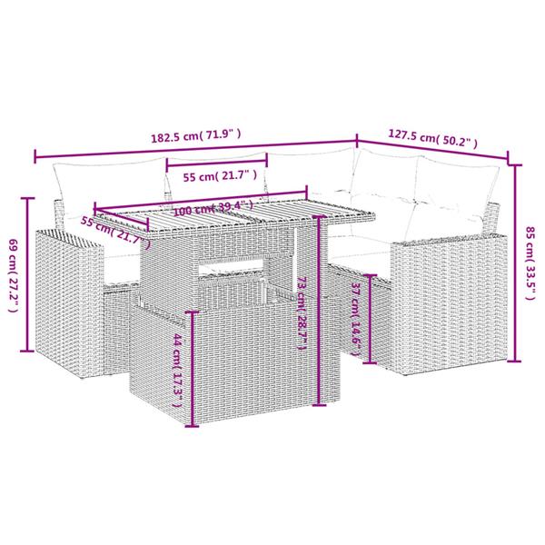 Grote foto vidaxl 5 delige loungeset met kussens poly rattan zwart tuin en terras tuinmeubelen