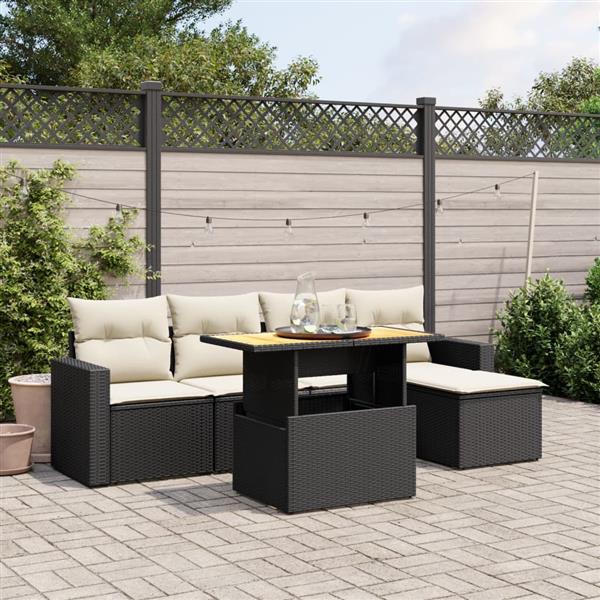 Grote foto vidaxl 6 delige loungeset met kussens poly rattan zwart tuin en terras tuinmeubelen