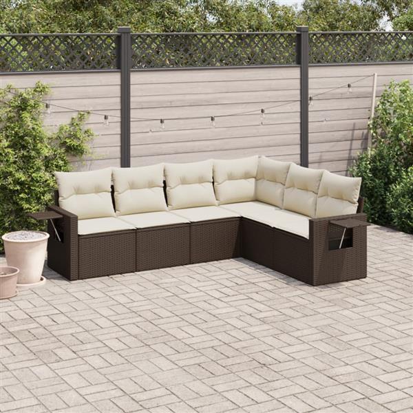 Grote foto vidaxl 6 delige loungeset met kussens poly rattan bruin tuin en terras tuinmeubelen