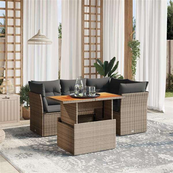 Grote foto vidaxl 5 delige loungeset met kussens poly rattan grijs tuin en terras tuinmeubelen