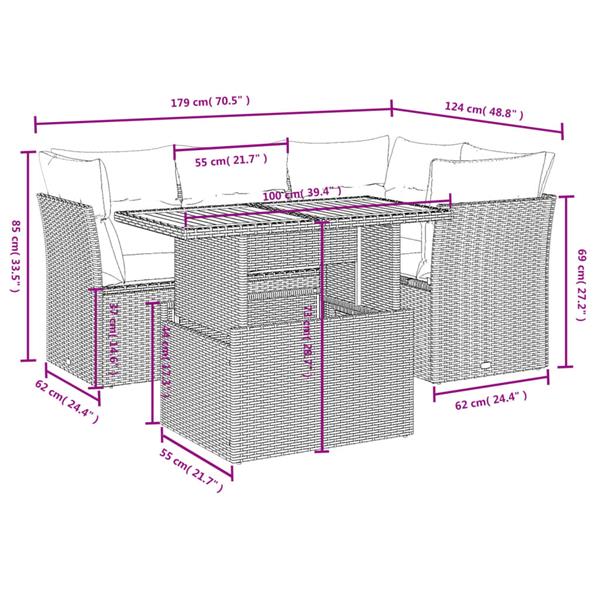 Grote foto vidaxl 5 delige loungeset met kussens poly rattan grijs tuin en terras tuinmeubelen