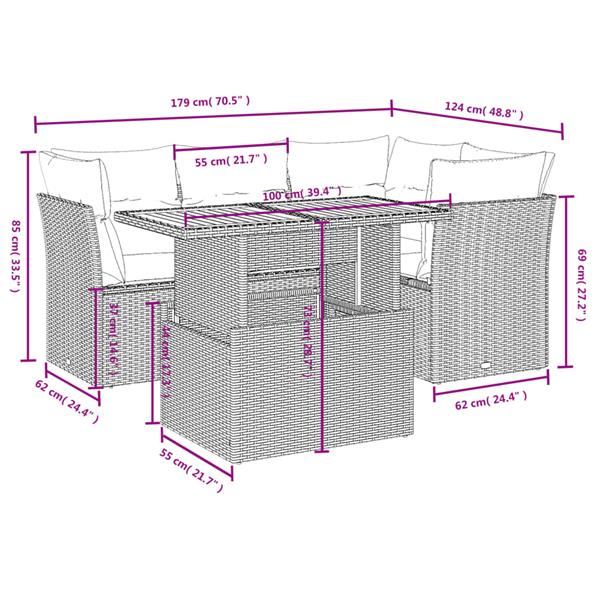 Grote foto vidaxl 5 delige loungeset met kussens poly rattan zwart tuin en terras tuinmeubelen