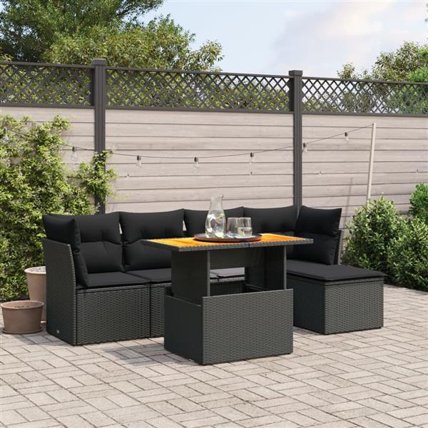 Grote foto vidaxl 6 delige loungeset met kussens poly rattan zwart tuin en terras tuinmeubelen