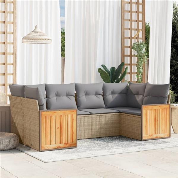 Grote foto vidaxl 6 delige loungeset met kussens poly rattan beige tuin en terras tuinmeubelen