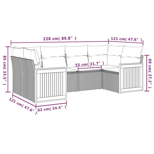 Grote foto vidaxl 6 delige loungeset met kussens poly rattan beige tuin en terras tuinmeubelen