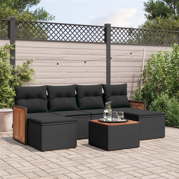 Grote foto vidaxl 7 delige loungeset met kussens poly rattan zwart tuin en terras tuinmeubelen