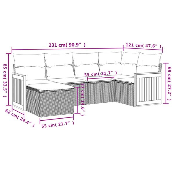 Grote foto vidaxl 6 delige loungeset met kussens poly rattan beige tuin en terras tuinmeubelen