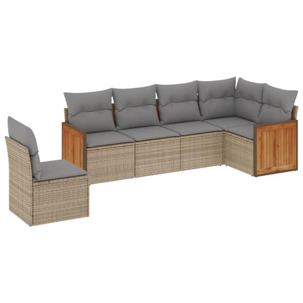 Grote foto vidaxl 6 delige loungeset met kussens poly rattan beige tuin en terras tuinmeubelen