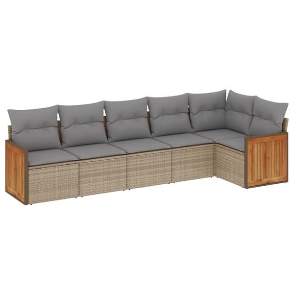 Grote foto vidaxl 6 delige loungeset met kussens poly rattan beige tuin en terras tuinmeubelen