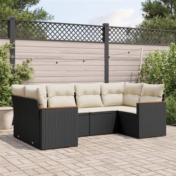 Grote foto vidaxl 6 delige loungeset met kussens poly rattan zwart tuin en terras tuinmeubelen