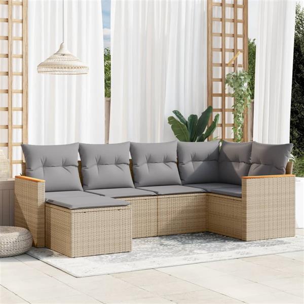 Grote foto vidaxl 6 delige loungeset met kussens poly rattan gemengd beige tuin en terras tuinmeubelen