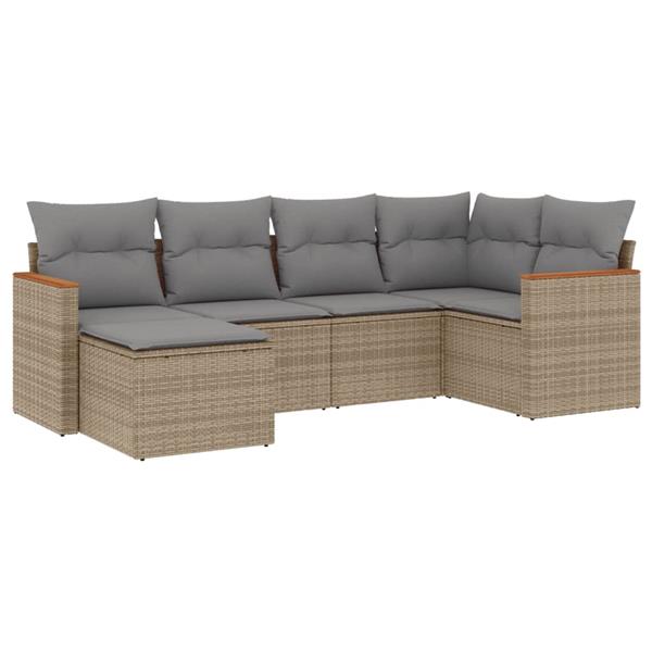 Grote foto vidaxl 6 delige loungeset met kussens poly rattan gemengd beige tuin en terras tuinmeubelen