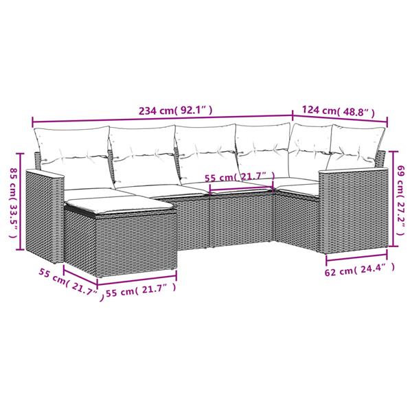 Grote foto vidaxl 6 delige loungeset met kussens poly rattan zwart tuin en terras tuinmeubelen