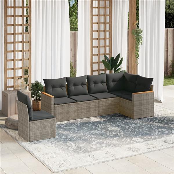 Grote foto vidaxl 6 delige loungeset met kussens poly rattan grijs tuin en terras tuinmeubelen