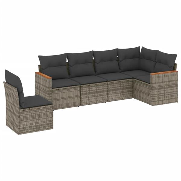 Grote foto vidaxl 6 delige loungeset met kussens poly rattan grijs tuin en terras tuinmeubelen