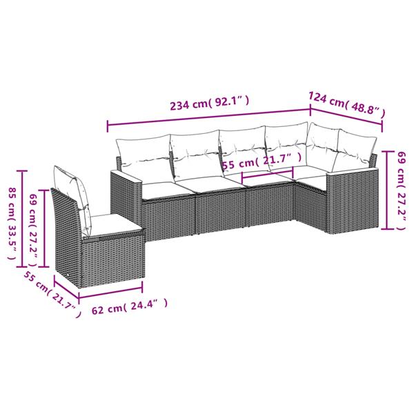 Grote foto vidaxl 6 delige loungeset met kussens poly rattan gemengd beige tuin en terras tuinmeubelen