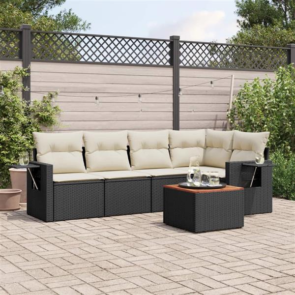 Grote foto vidaxl 6 delige loungeset met kussens poly rattan zwart tuin en terras tuinmeubelen