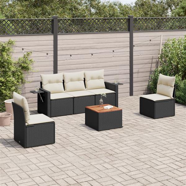 Grote foto vidaxl 6 delige loungeset met kussens poly rattan zwart tuin en terras tuinmeubelen