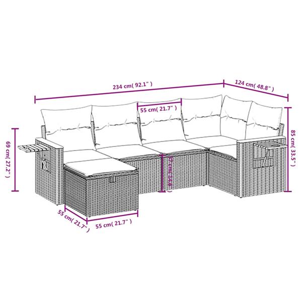 Grote foto vidaxl 6 delige loungeset met kussens poly rattan zwart tuin en terras tuinmeubelen