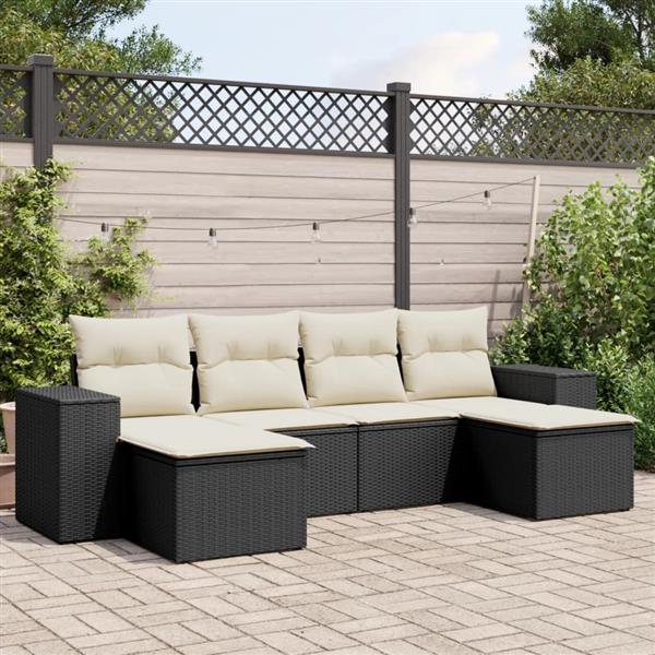 Grote foto vidaxl 6 delige loungeset met kussens poly rattan zwart tuin en terras tuinmeubelen