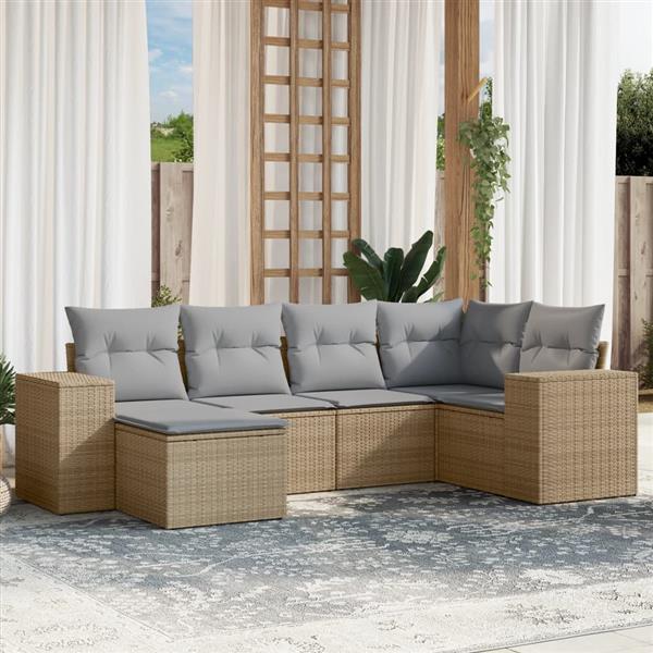 Grote foto vidaxl 6 delige loungeset met kussens poly rattan beige tuin en terras tuinmeubelen