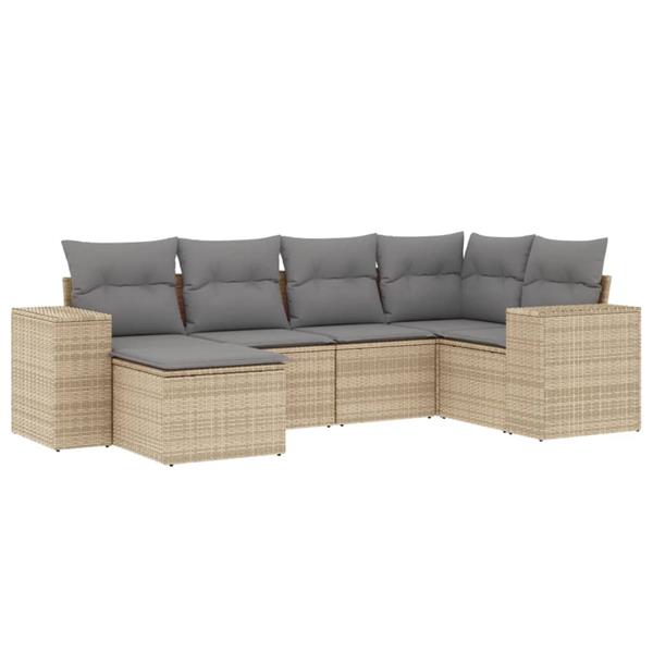 Grote foto vidaxl 6 delige loungeset met kussens poly rattan beige tuin en terras tuinmeubelen