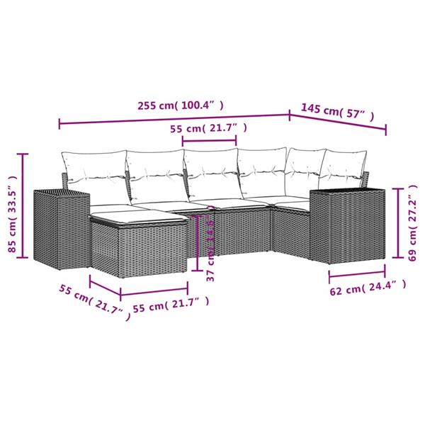 Grote foto vidaxl 6 delige loungeset met kussens poly rattan beige tuin en terras tuinmeubelen