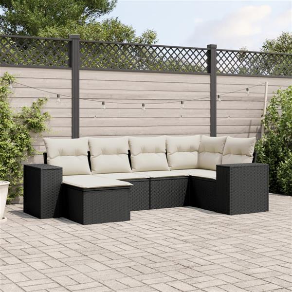 Grote foto vidaxl 6 delige loungeset met kussens poly rattan zwart tuin en terras tuinmeubelen