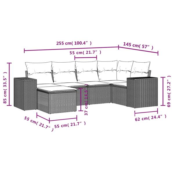 Grote foto vidaxl 6 delige loungeset met kussens poly rattan zwart tuin en terras tuinmeubelen