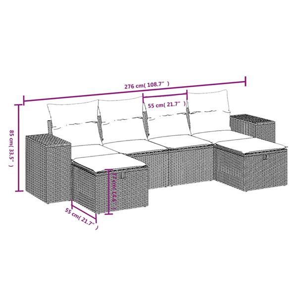 Grote foto vidaxl 6 delige loungeset met kussens poly rattan zwart tuin en terras tuinmeubelen