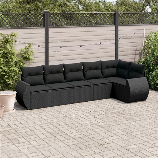 Grote foto vidaxl 6 delige loungeset met kussens poly rattan zwart tuin en terras tuinmeubelen