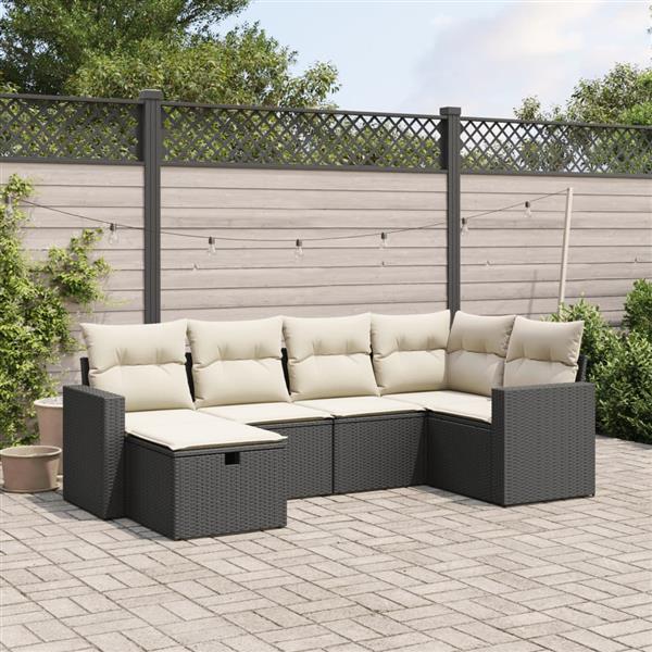 Grote foto vidaxl 6 delige loungeset met kussens poly rattan zwart tuin en terras tuinmeubelen