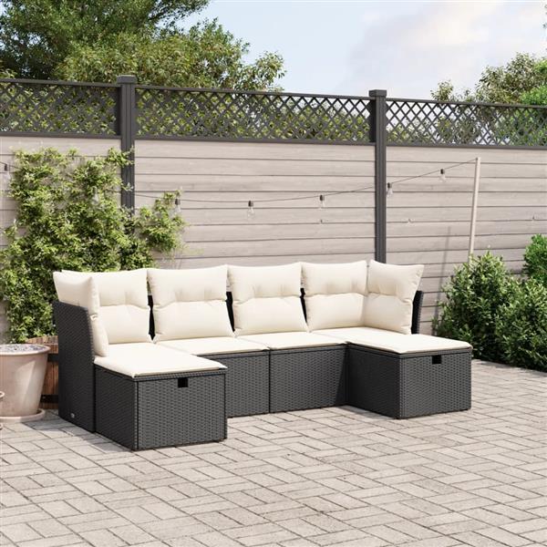 Grote foto vidaxl 6 delige loungeset met kussens poly rattan zwart tuin en terras tuinmeubelen