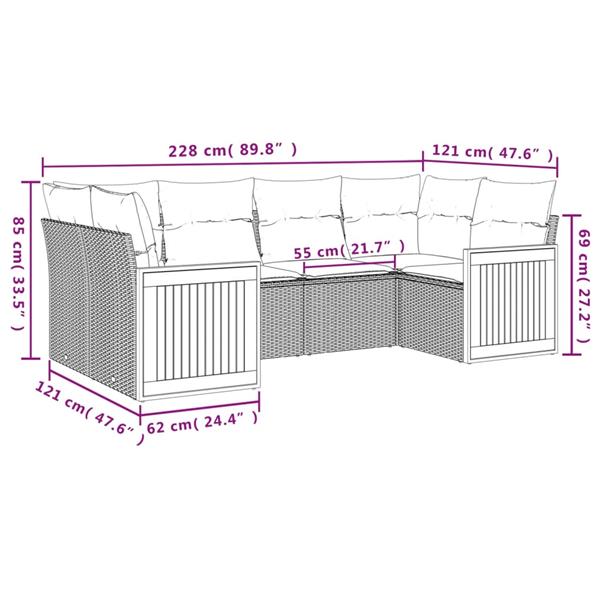 Grote foto vidaxl 6 delige loungeset met kussens poly rattan grijs tuin en terras tuinmeubelen