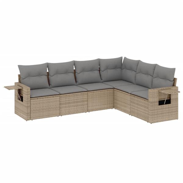 Grote foto vidaxl 6 delige loungeset met kussens poly rattan beige tuin en terras tuinmeubelen