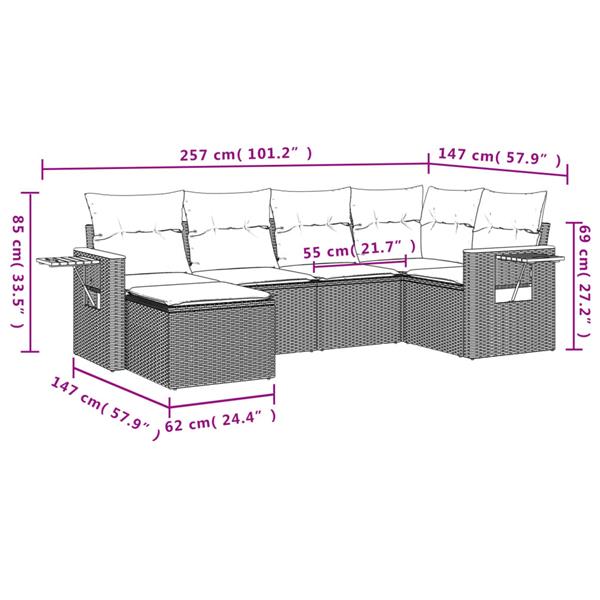 Grote foto vidaxl 6 delige loungeset met kussens poly rattan zwart tuin en terras tuinmeubelen