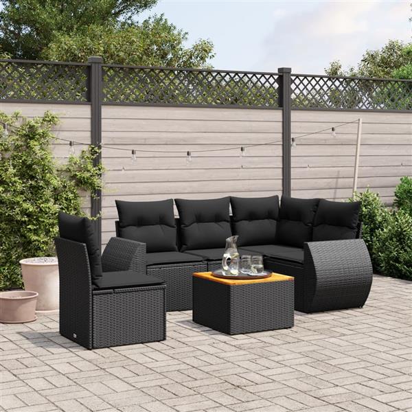 Grote foto vidaxl 6 delige loungeset met kussens poly rattan zwart tuin en terras tuinmeubelen