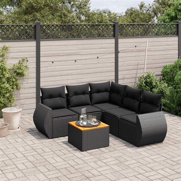 Grote foto vidaxl 6 delige loungeset met kussens poly rattan zwart tuin en terras tuinmeubelen