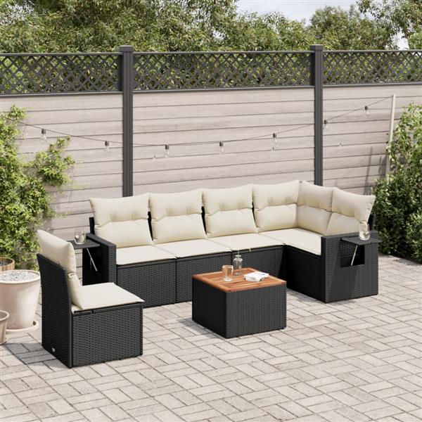 Grote foto vidaxl 7 delige loungeset met kussens poly rattan zwart tuin en terras tuinmeubelen