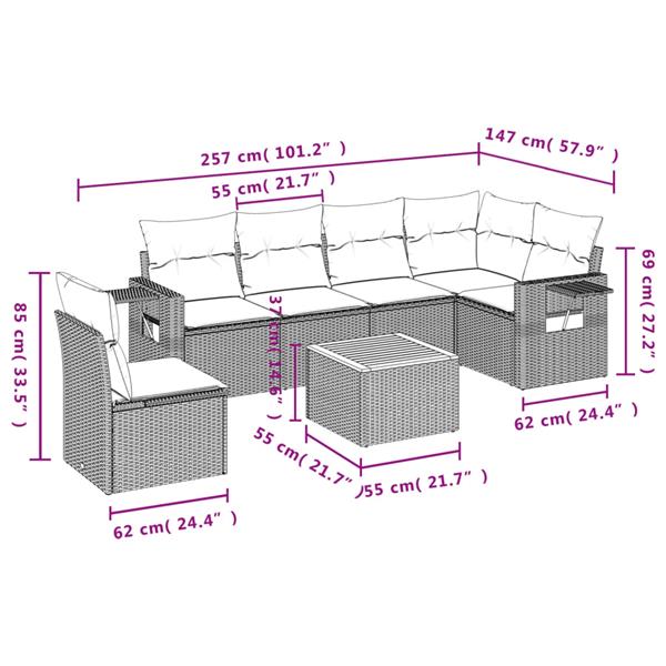 Grote foto vidaxl 7 delige loungeset met kussens poly rattan zwart tuin en terras tuinmeubelen