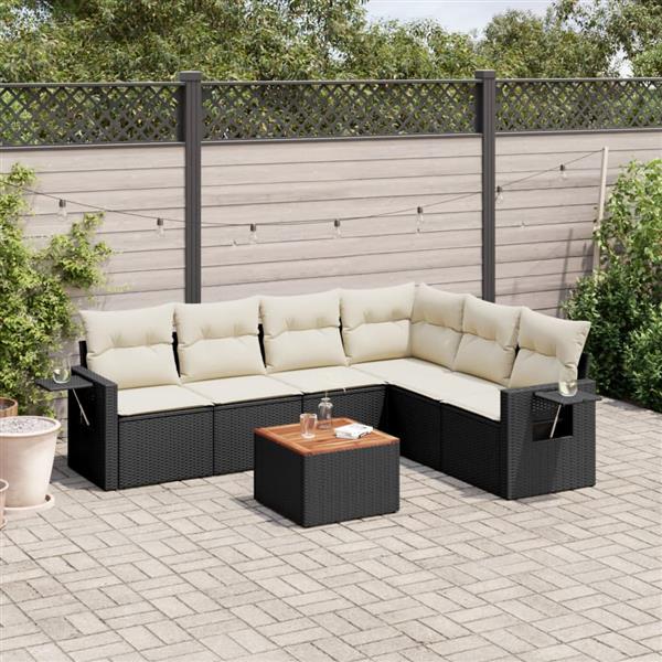 Grote foto vidaxl 7 delige loungeset met kussens poly rattan zwart tuin en terras tuinmeubelen